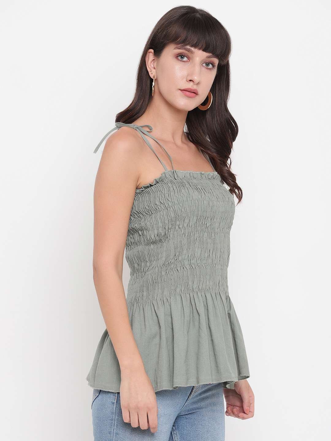 Women's Rayon Solid Casual Summer Style Tie Shoulder Straps Free Size Tank Top (Pistachio )