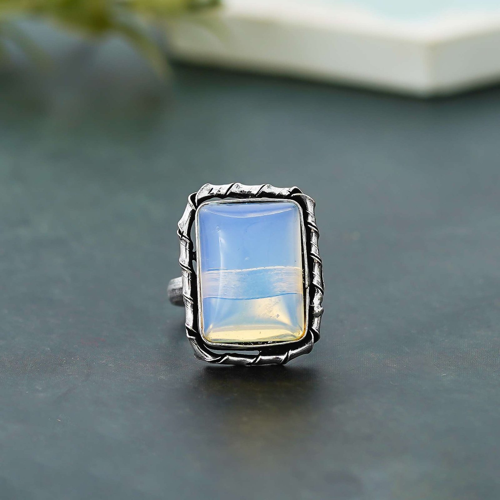 Arts Crystal Products Natural Labradorite Ring Set for Women,Vintage Joint Knuckle Stackable Rings Oval Gemstone Ring