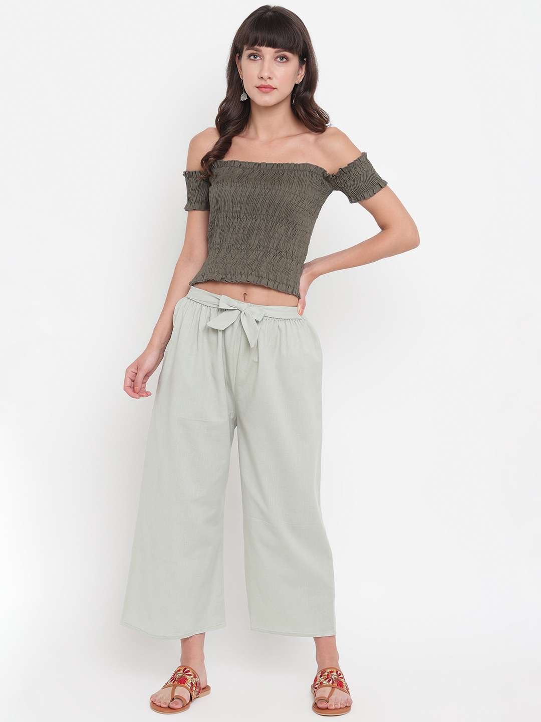 Women's Rayon Solid Off-Shoulder Smocked Crop Top Short Sleeve Casual Styles Tank Top (FREE SIZE) Multi15 - Image 3